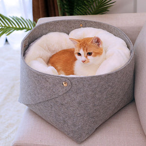 Grey Felt Basket Cat Bed