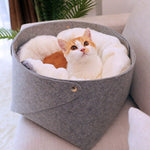 Load image into Gallery viewer, Grey Felt Basket Cat Bed
