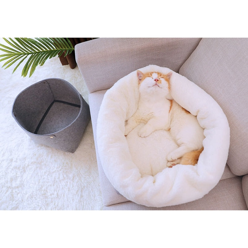 Grey Felt Basket Cat Bed